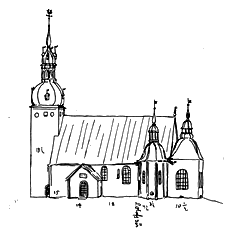 Västa Vingåkers kyrka, skiss av Peringskiöld, 1680-talet
