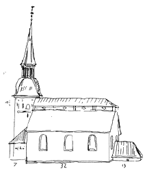 Österåkers kyrka, skiss av Johan Peringskiöld 1680-talet.